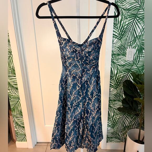 Anthropologie HD in Paris Blue Acropora Coral Print Fit and Flare Dress Size 00 - Picture 2 of 12